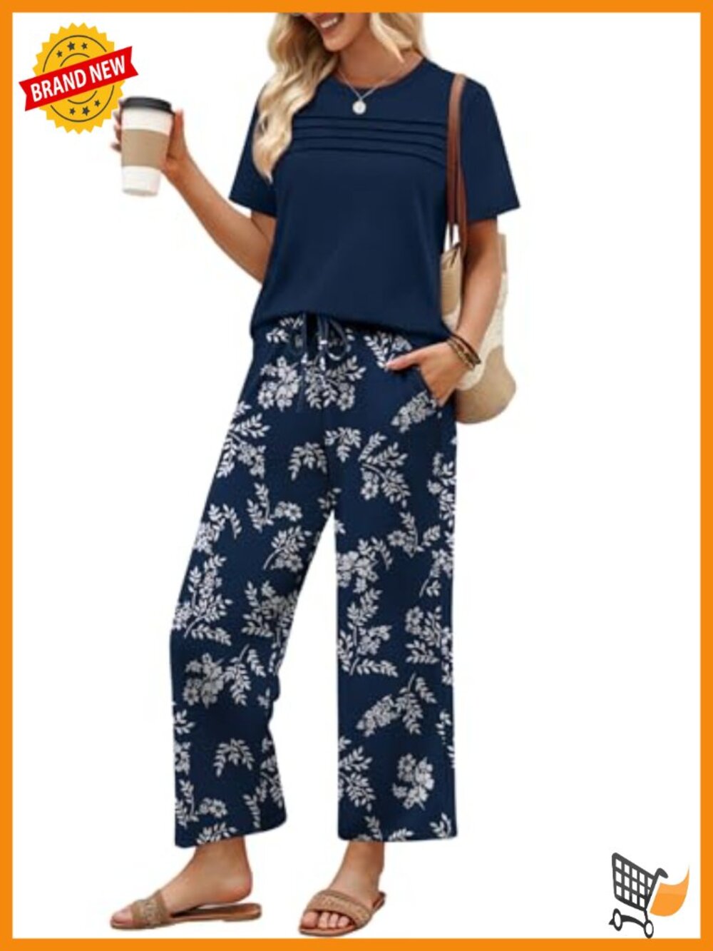 Women's two piece set short sleeve top wide leg pants summer travel